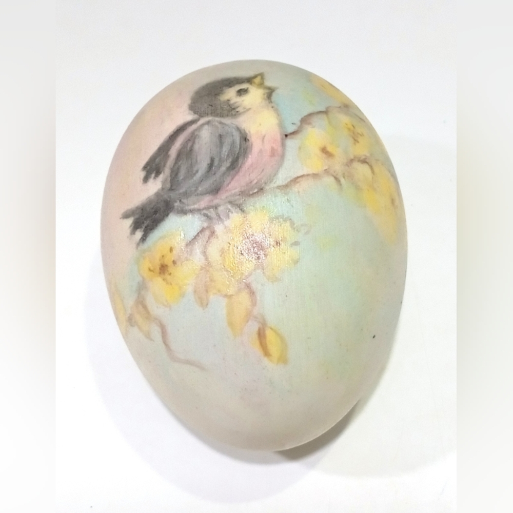 Vintage Ceramic Egg Hand Painted Bird Design Easter